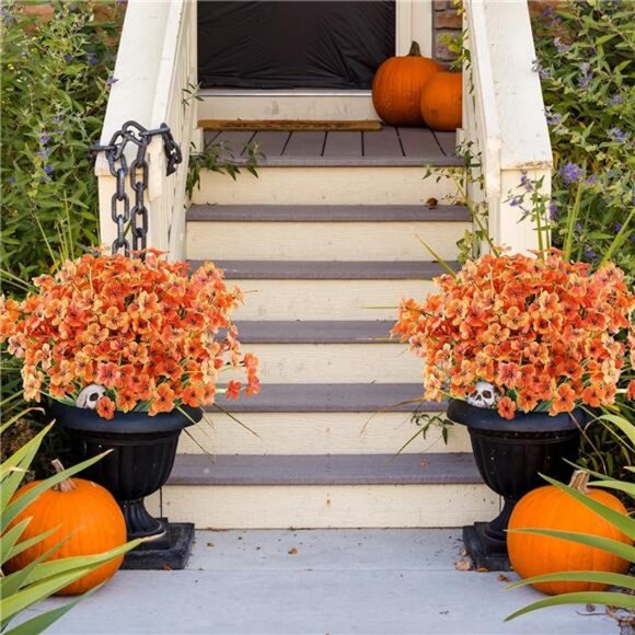 24 Bundles Artificial Fall Flowers Outdoor Indoor Decoration, Fake Plastic - Picture 6 of 7